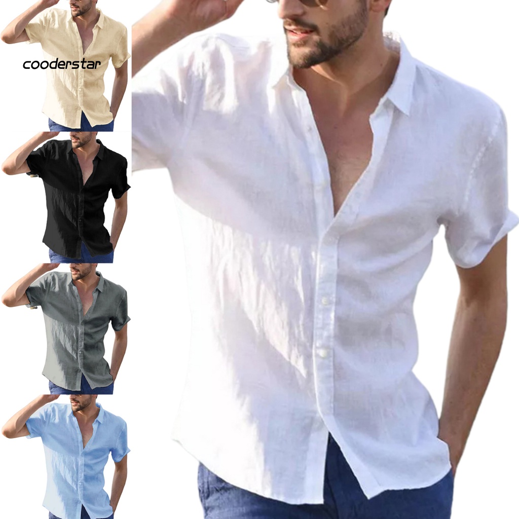 Áo Sơ Mi Tay Ngắn Cổ Bẻ Màu Sắc Trơn Thoáng Khí Thời Trang Đi Biển Cho Nam