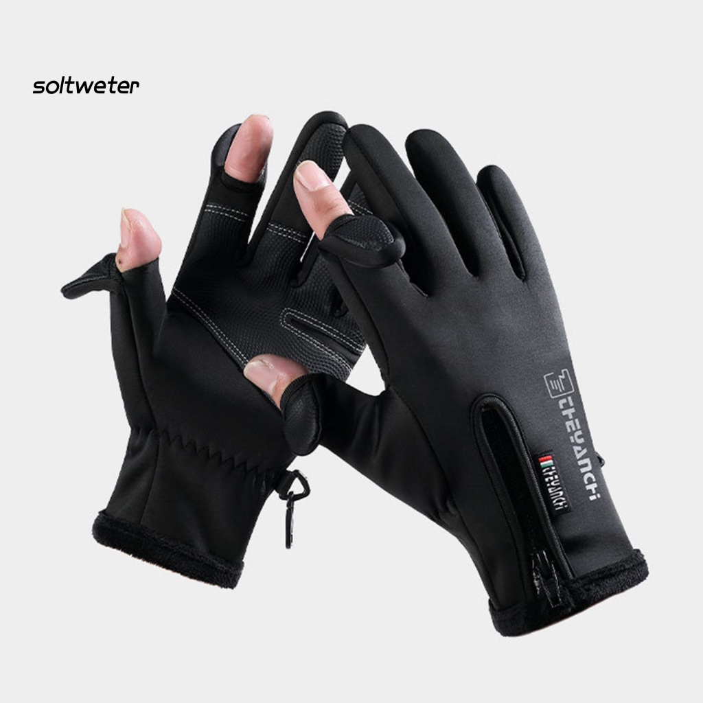 1 Đôi Găng Tay Đạp Xe 2 Ngón Chống Mòn Giữ Ấm Có Khóa Kéo Có Thể Chạm Màn Hình Cảm Ứng