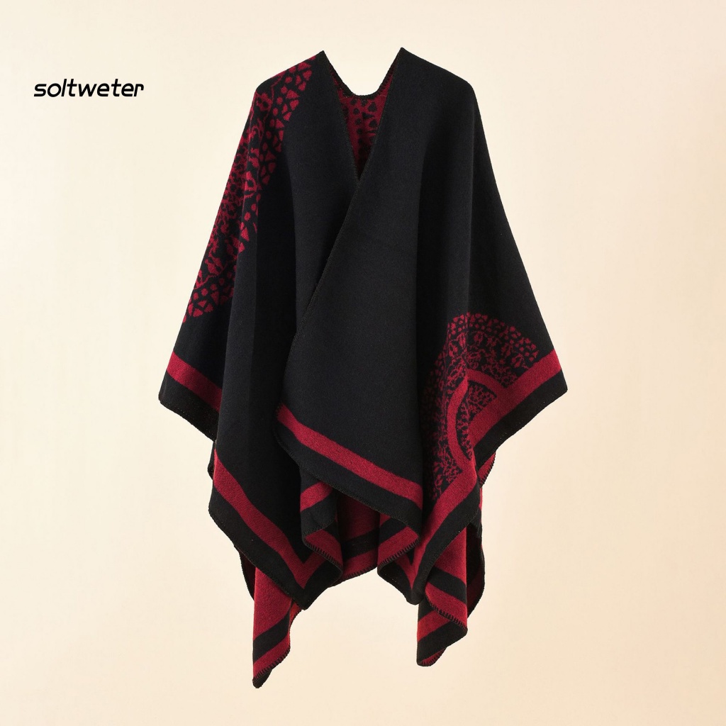 St Áo Khoác Poncho Dày Ghép Vải Cashmere Mềm Mại Có Thể Chạm Vào Thời Tiết Lạnh Cho Nữ