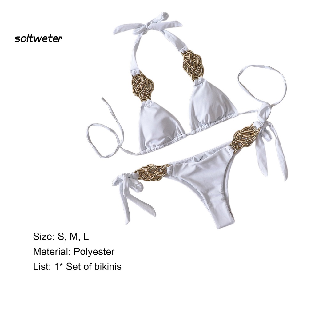 Bộ Bikini 2 Mảnh Dây Bện Màu Sắc Trơn Có Thể Điều Chỉnh Quyến Rũ Cho Nữ