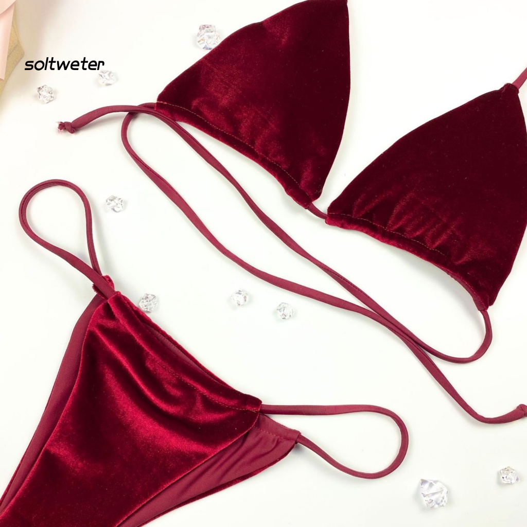 Bộ Đồ Bơi Bikini Lưng Cao Có Đệm Nâng Ngực Màu Sắc Trơn Dành Cho Nữ