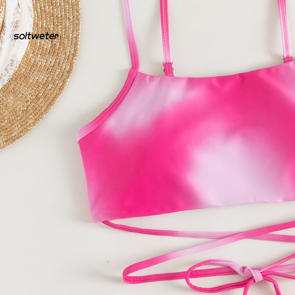 1 Bộ Đồ Bơi Bikini Ba Mảnh Không Gọng Có Mút Nâng Ngực Hở Lưng Nhuộm Màu Thời Trang Mùa Hè Cho Nữ