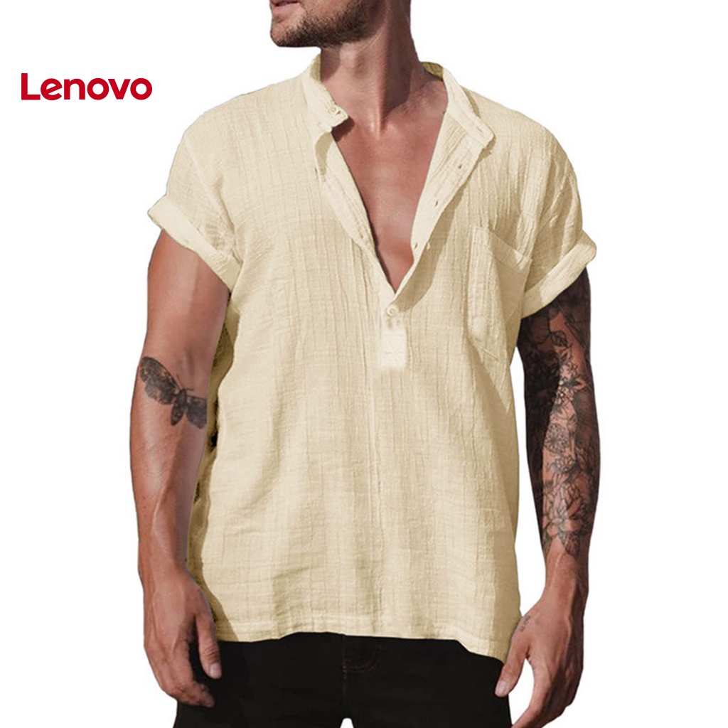 Áo Sơ Mi Cổ Đứng Tay Ngắn Màu Trơn Họa Tiết Hoa Hướng Dương Phối Nút Thời Trang Mùa Hè Cho Nam