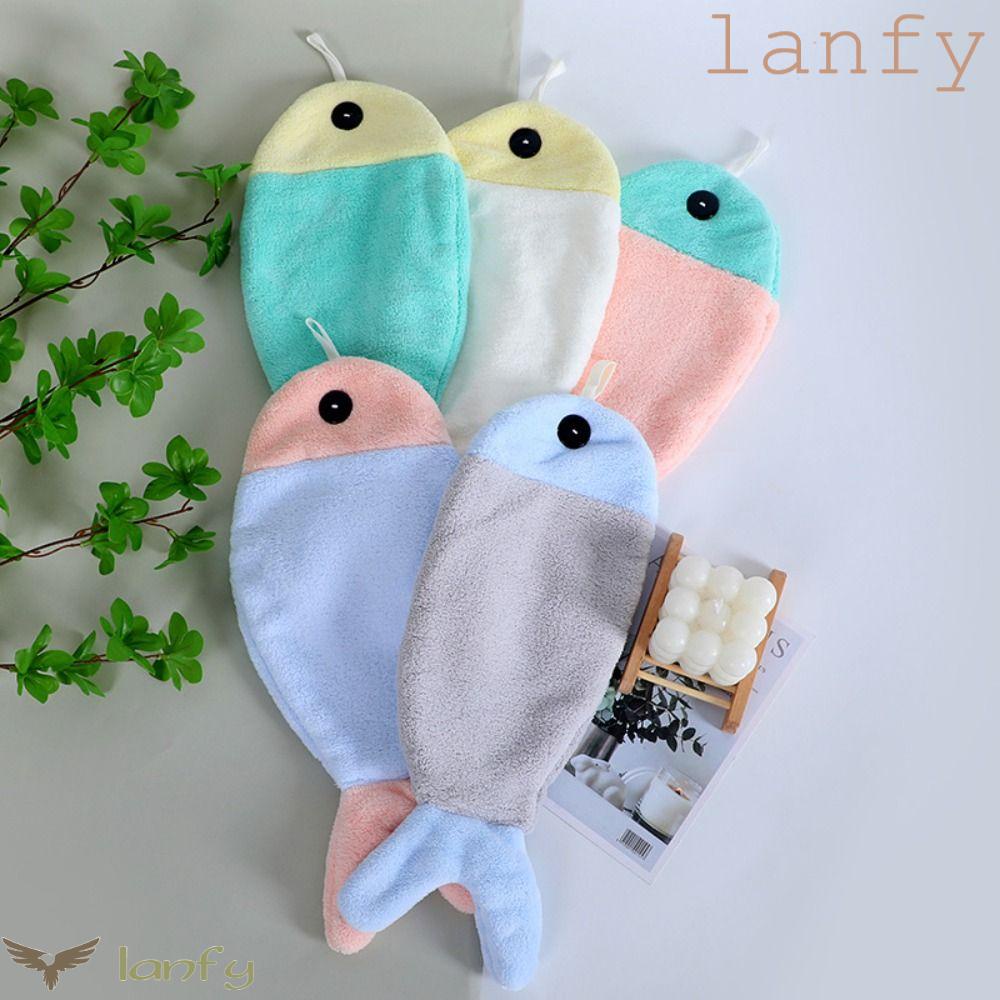 LANFY Khăn Vuông Nhỏ Bằng Nhung San Hô Hình Cá Hoạt Hình Dễ Thương Thấm Hút Tốt Có Thể Tái Sử Dụng