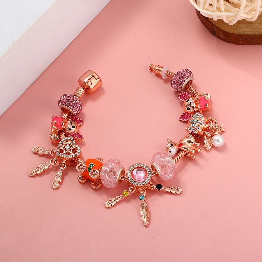 Vòng Tay Chuỗi Hạt Màu Vàng Hồng Phối Mặt Hình Dreamcatcher / Trái Tim / Bí Ngô / Động Vật Dễ Thương Cho Nữ