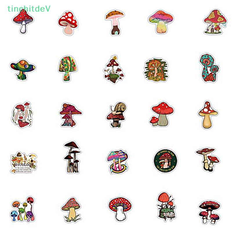 Bộ 50 Miếng Dán PVC Hình Nấm Hoạt Hình Graffiti Trang Trí Vali / Mũ Bảo Hiểm / Guitar