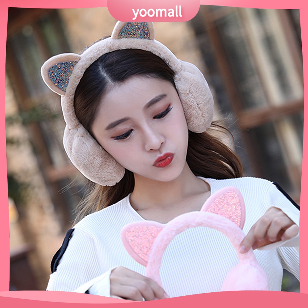 Chụp Tai Giữ Ấm Mùa Đông Hình Tai Mèo Lấp Lánh Cho Nữ