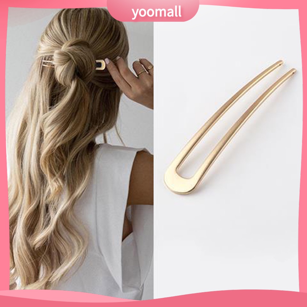 Kẹp Tóc Chữ U Bằng Thép Không Gỉ Màu Trơn Chống Biến Dạng Dành Cho Nữ