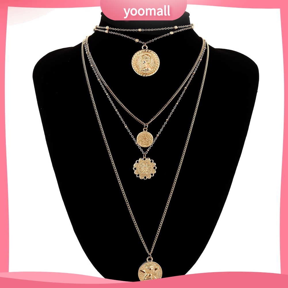 Vòng cổ Nhiều Lớp Mặt Hình Nữ Hoàng Phong Cách Vintage