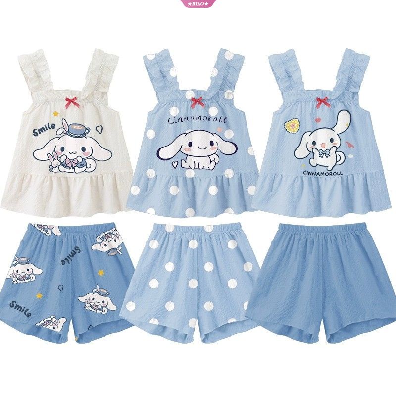 Sanrio Bộ Đồ Ngủ Hai Dây Mỏng Mùa Hè In Hình Cinnamoroll Dễ Thương Cho Bé Gái
