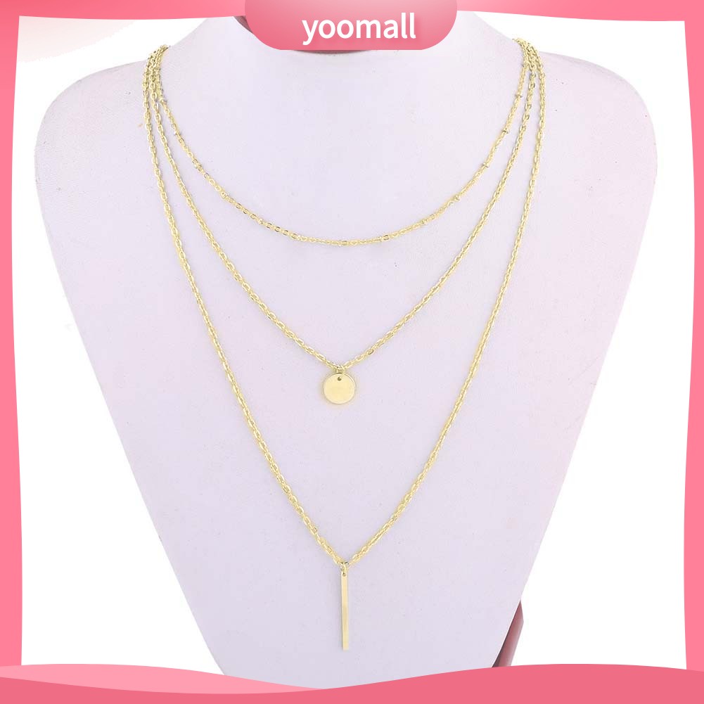 [YM] Vòng cổ Dài 3 Lớp Mặt Thanh Tròn Thời Trang Dự Tiệc Dành Cho Nữ