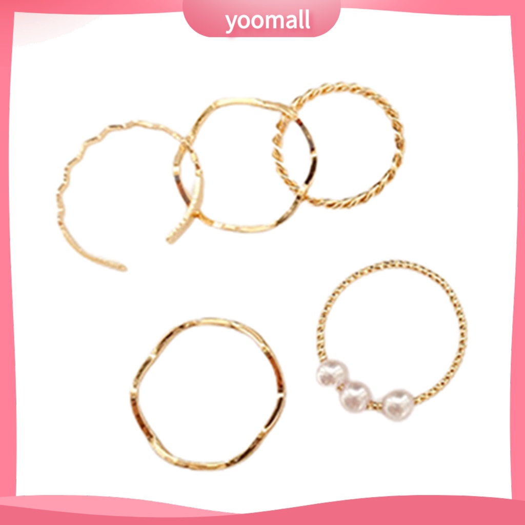 Bộ 5 Nhẫn Đính Ngọc Trai Giả Phong Cách Hàn Quốc / Nhật Bản / Nhật Bản Độc Đáo Thời Trang Dự Tiệc Cưới