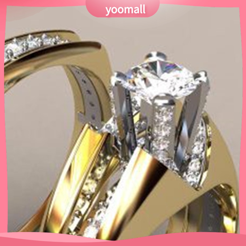 Set 2 Nhẫn Đính Hôn Đính Đá Zircon Hai Màu Sắc Lấp Lánh Dành Cho Nữ