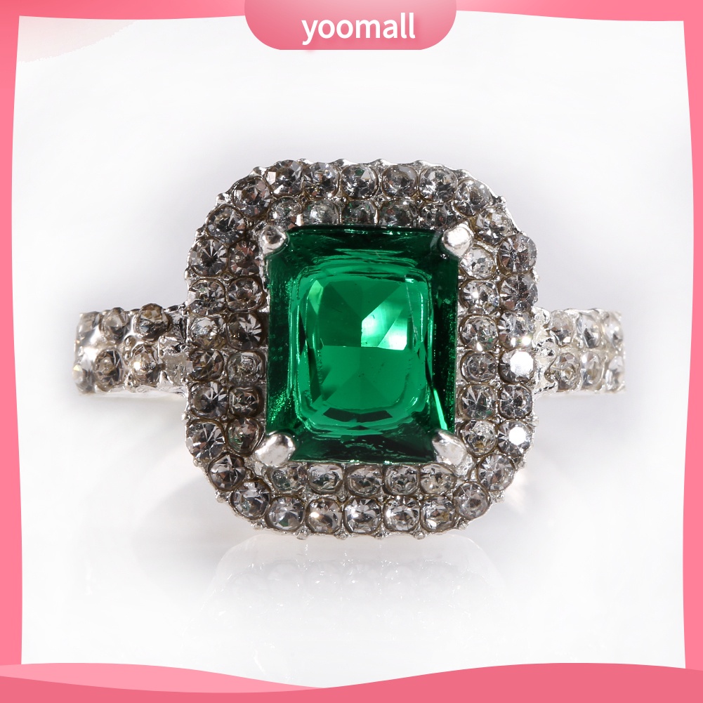 Nhẫn Cưới Mạ Bạc Đính Đá Zircon Xanh Lá Thời Trang Cho Nữ