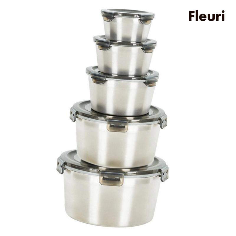 Hộp Đựng Thức Ăn Bằng Thép Không Gỉ Gọn Nhẹ Có Nắp Đậy Có Thể Xếp Chồng Lên Nhau Dùng Cho Tủ Lạnh / Lò Vi