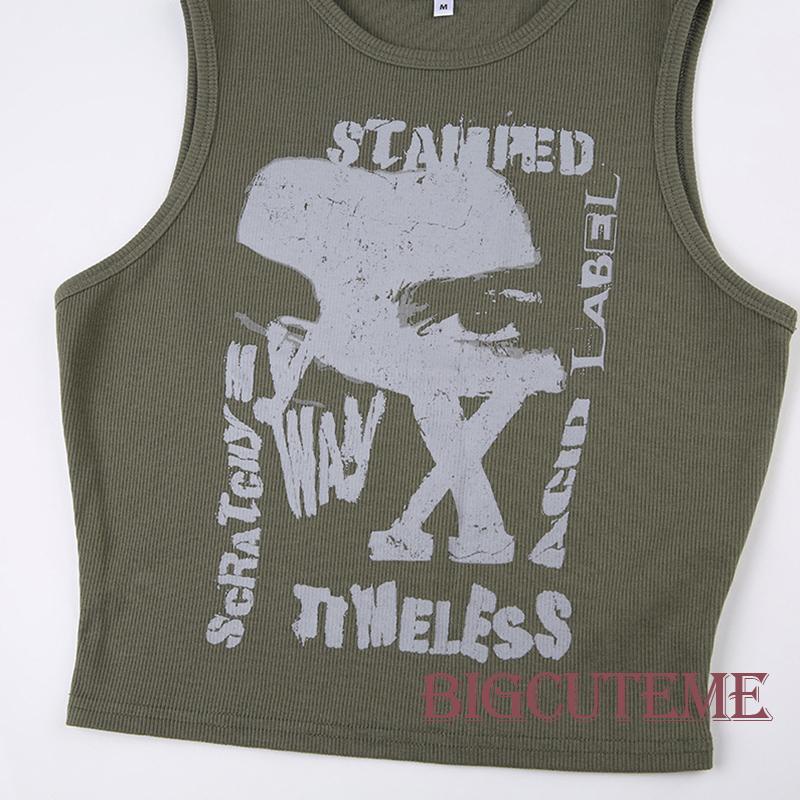 Áo Croptop Sát Nách Cổ Tròn In Chữ Thời Trang Mùa Hè Dành Cho Nữ