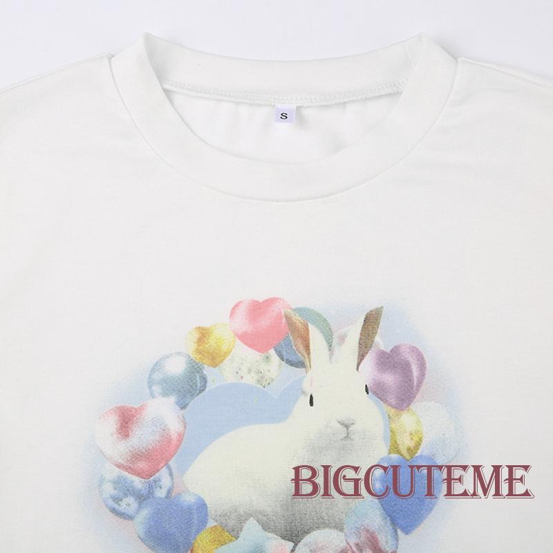 Áo Croptop Ôm Dáng Tay Ngắn In Họa Tiết Thỏ Dễ Thương Cho Nữ