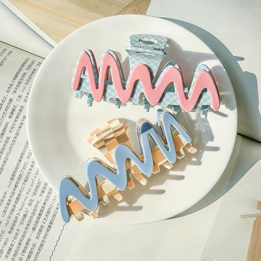 ANEMONE Kẹp Tóc Càng Cua Cỡ Lớn Kẻ Sọc Caro Sáng Tạo Cho Hàng Ngày