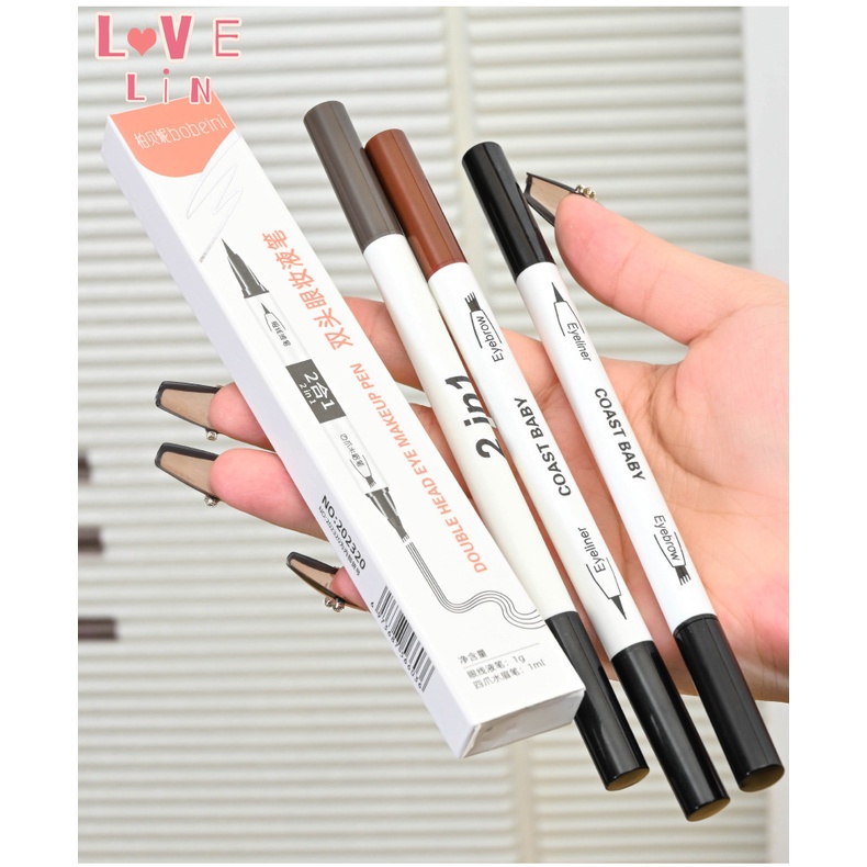 Bút Kẻ Lông Mày Kiêm Bút Kẻ Mắt Dạng Lỏng Hai Đầu Màu Đen Kháng Nước Và Không Nhòe Bobeni