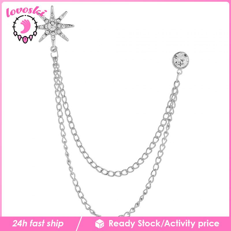 Ghim Cài Áo Hình Bông Tuyết Đính Đá Phối Dây Xích Thời Trang Cho Nam