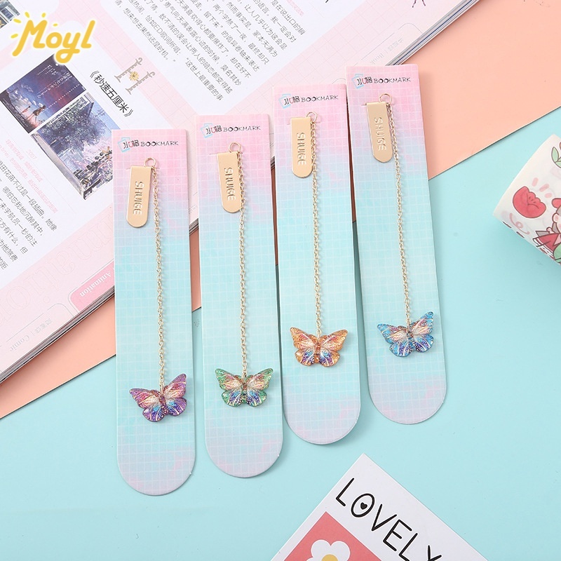 Thẻ Đánh Dấu Trang Sách Bằng Kim Loại Hình Bướm Tinh Tế Kèm Dây Xích