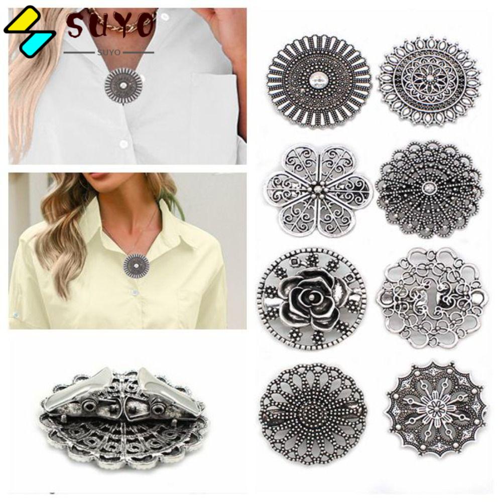 SUYO Kẹp Cài Khăn Choàng Cardigan Bằng Hợp Kim Kẽm Họa Tiết Hoa Thời Trang Dành Cho Bạn Nữ