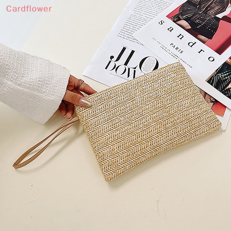 < Cardflower > Ví Dệt Mây Màu Trơn Có Dây Đeo Cổ Tay Thời Trang Nữ Đựng Điện Thoại / Tiền Xu / Thẻ Đi Biển Hàng Ngày Mới