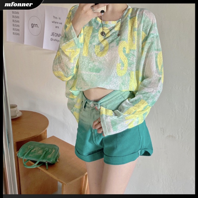 Áo Thun Tay Dài Cổ Tròn Dáng Rộng Vải Lụa Mát Thời Trang Mùa Hè Cho Nữ