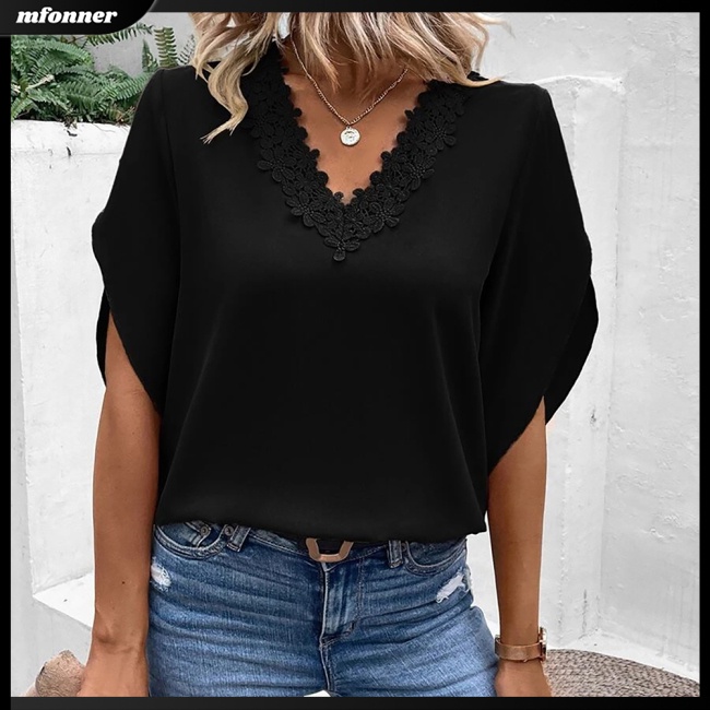 Áo Sơ Mi Nữ Tay Dài Ống Loe Cổ Chữ V Màu Sắc Thanh Lịch