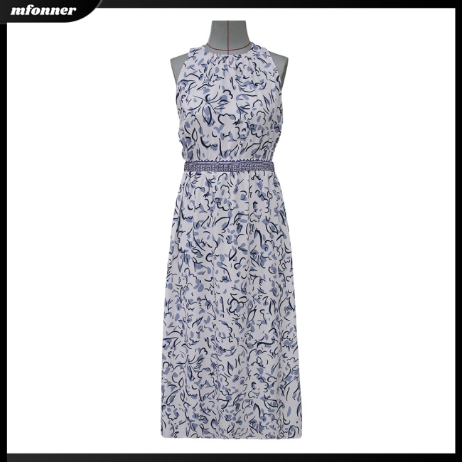 Đầm Midi Chữ A Không Tay Lưng Thun In Hoa Phong Cách Bohemian Cổ Điển Dành Cho Nữ