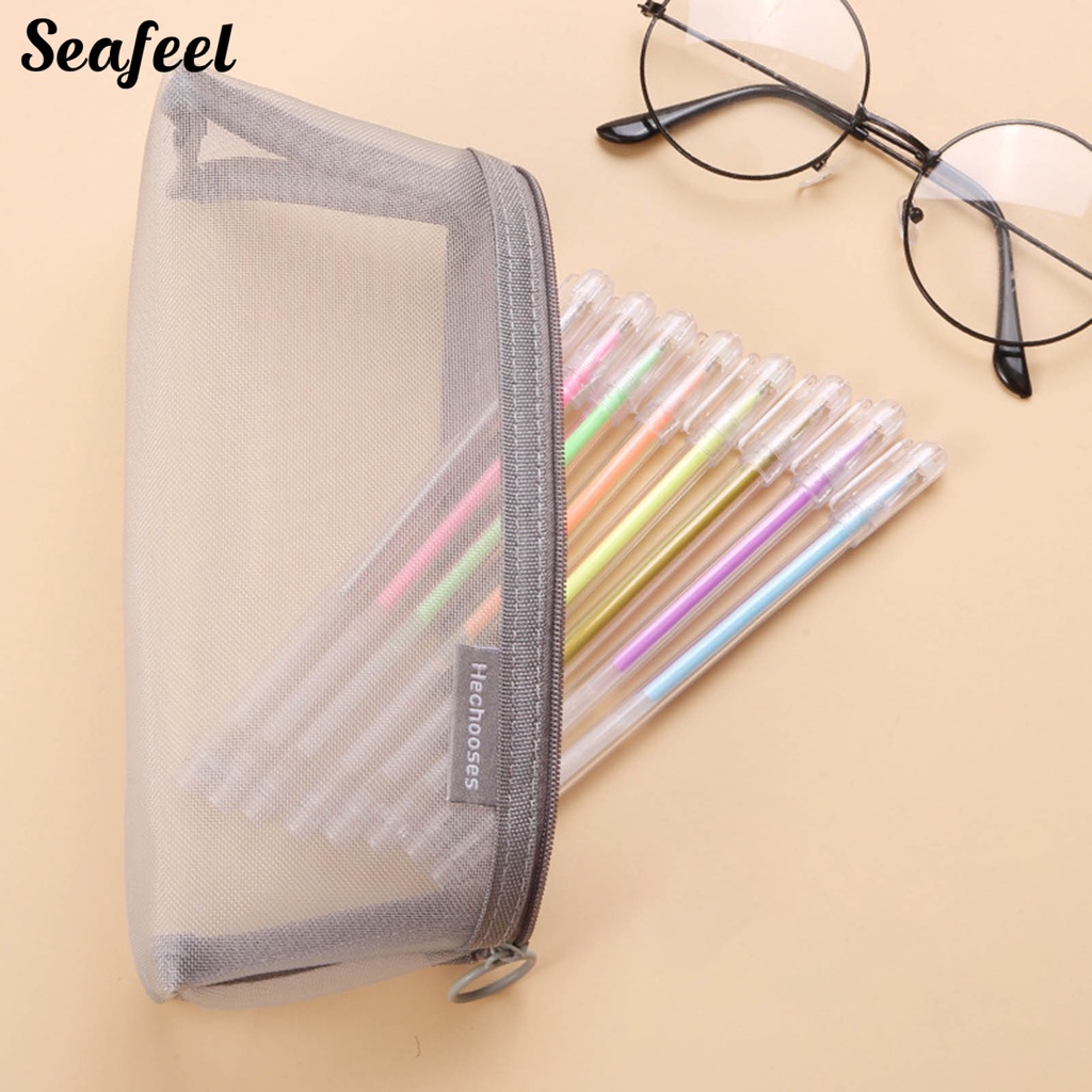 Túi Lưới Đựng Bút Chì Hình Tam Giác Sức Chứa Lớn Có Khóa Kéo