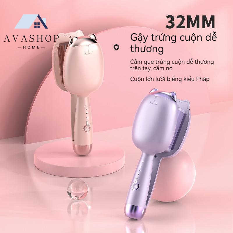 Máy Uốn Xoăn Sóng Hippie Size 32mm Không Hại Tóc，Máy Bấm Tóc Hình Móng Vuốt Mèo Dễ Thương，gợn Nước Chống Bỏng