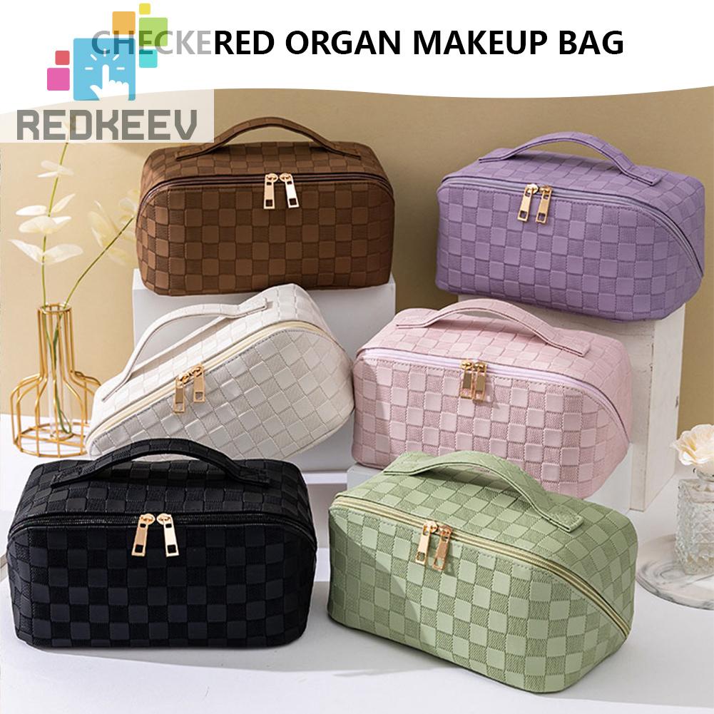 Túi Đựng Mỹ Phẩm Bằng Da PU Sức Chứa Lớn Họa Tiết Kẻ Sọc Thời Trang Mùa Hè Cho