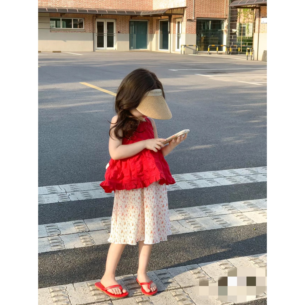Bộ Đồ Hai Mảnh Áo Hai Dây In Hoa Thời Trang Mùa Hè 2023 Dành Cho Bé Gái
