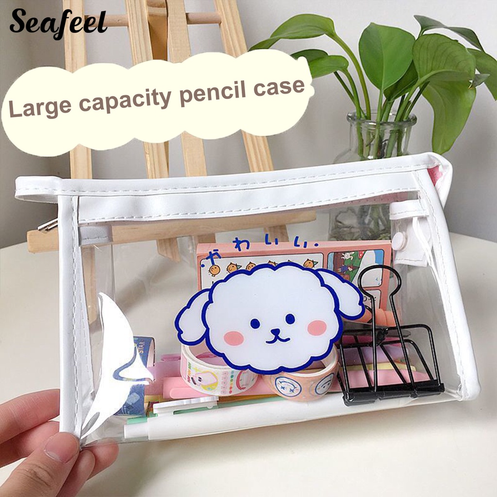 Túi Đựng Bút Trong Suốt Chống Bụi Sức Chứa Lớn In Họa Tiết Hoạt Hình Dễ Thương