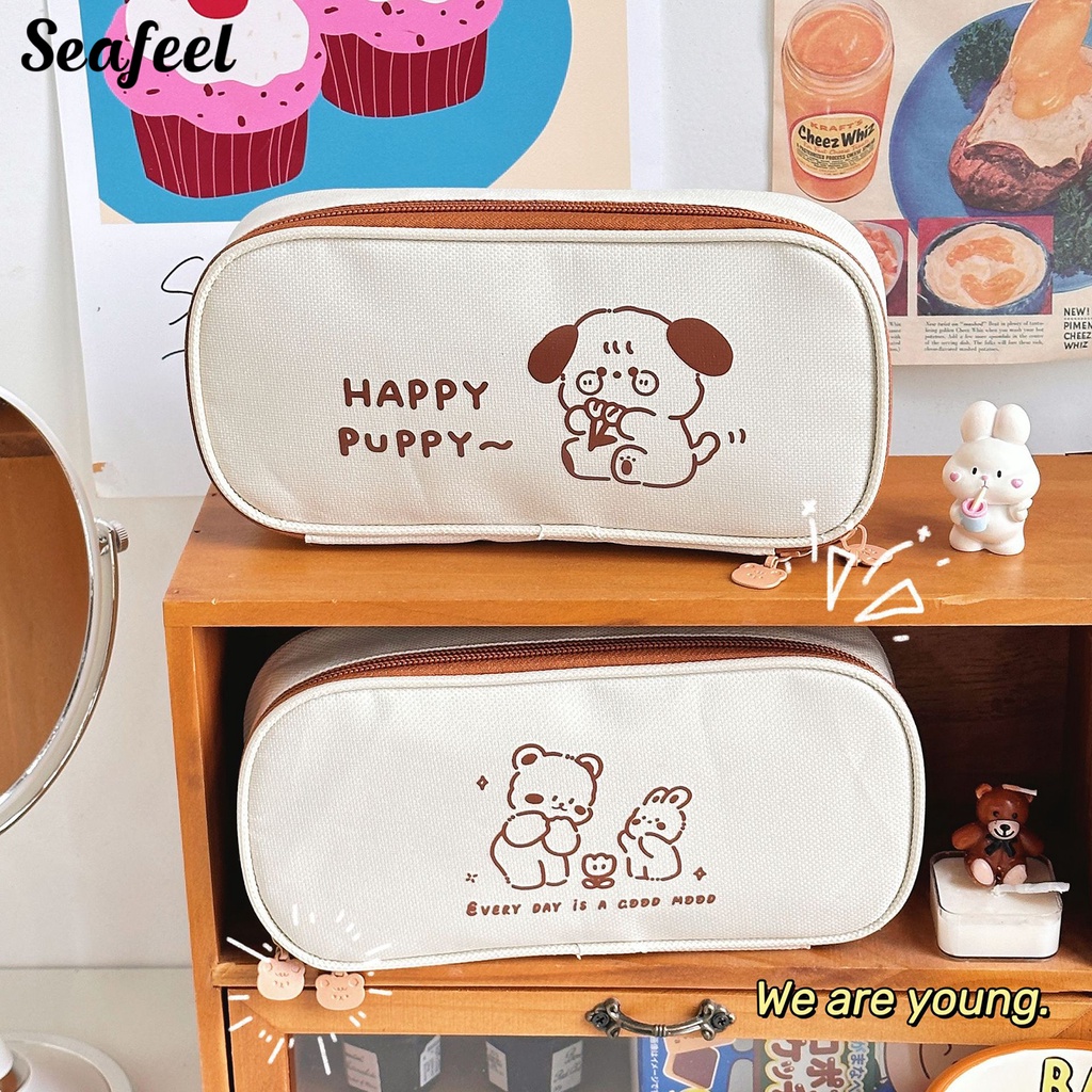 Túi Đựng Bút Dạng Lưới In Họa Tiết Gấu Hoạt Hình Dễ Thương