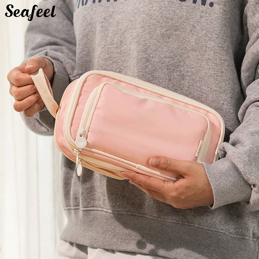 Túi Đựng Bút Bằng Vải Canvas Hai Lớp Có Tay Cầm Đa Năng Dành Cho Văn Phòng