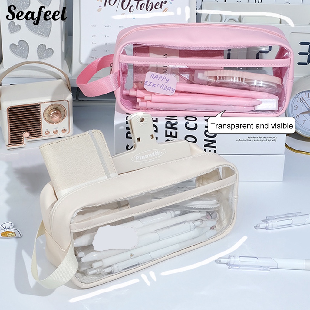 Túi Đựng Bút Bằng PVC Trong Suốt Hai Lớp Khóa Kéo Tiện Dụng