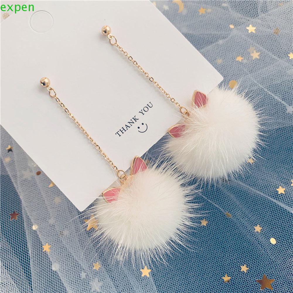 Khuyên Tai Dáng Dài Phối Lông Phong Cách Hàn Quốc Dễ Thương