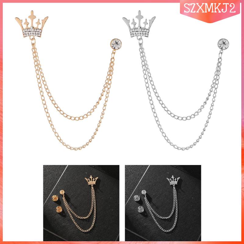 Ghim Cài Cà Vạt / Khăn Choàng / Mũ Hình Vương Miện Bằng Kim Loại Phối Dây Xích Tua Rua Siêu Bền Cho Nam