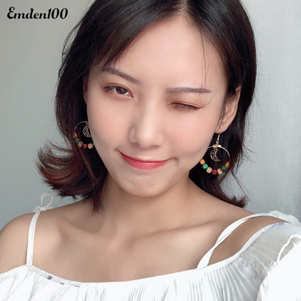 Đôi Khuyên Tai Dài Bản Tròn Gắn Mặt Trăng Thời Trang Cho Nữ