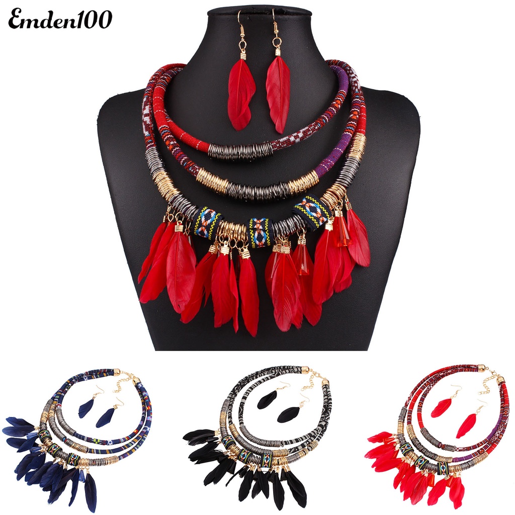 Bộ 2 Vòng cổ + Bông Tai Hình Lông Vũ Thời Trang Nữ Tính