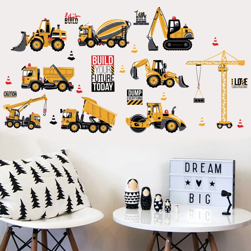 Sticker Dán Tường Hình Máy Xúc Hoạt Hình Có Thể Tháo Gỡ Được