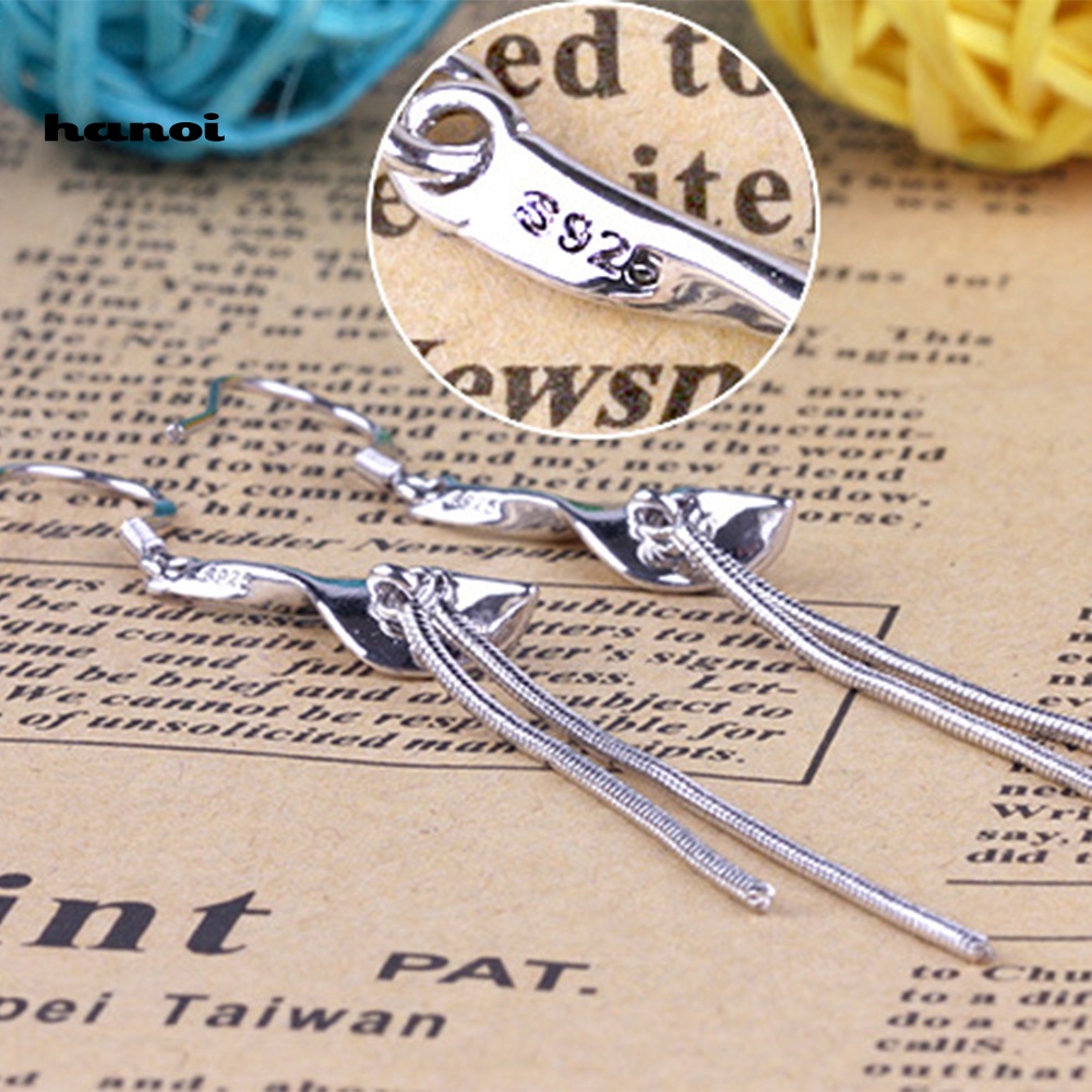 Bông Tai Hợp Kim Dáng Dài Phối Tua Rua Màu Bạc Thời Trang Cho Nữ