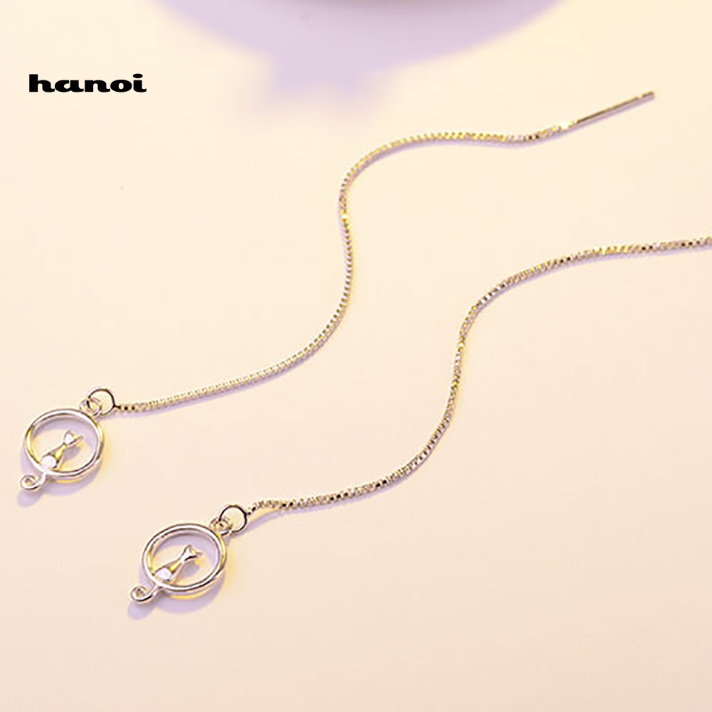 Bông Tai Dài Hình Mèo Dễ Thương Thanh Lịch Dành Cho Nữ