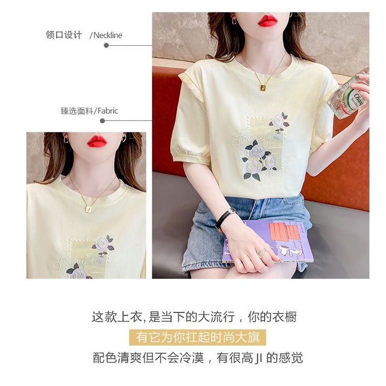 Áo Thun 100% Cotton Tay Ngắn Cổ Tròn Dáng Rộng Thời Trang Mùa Hè Phong Cách Phương Tây Dành Cho Nữ