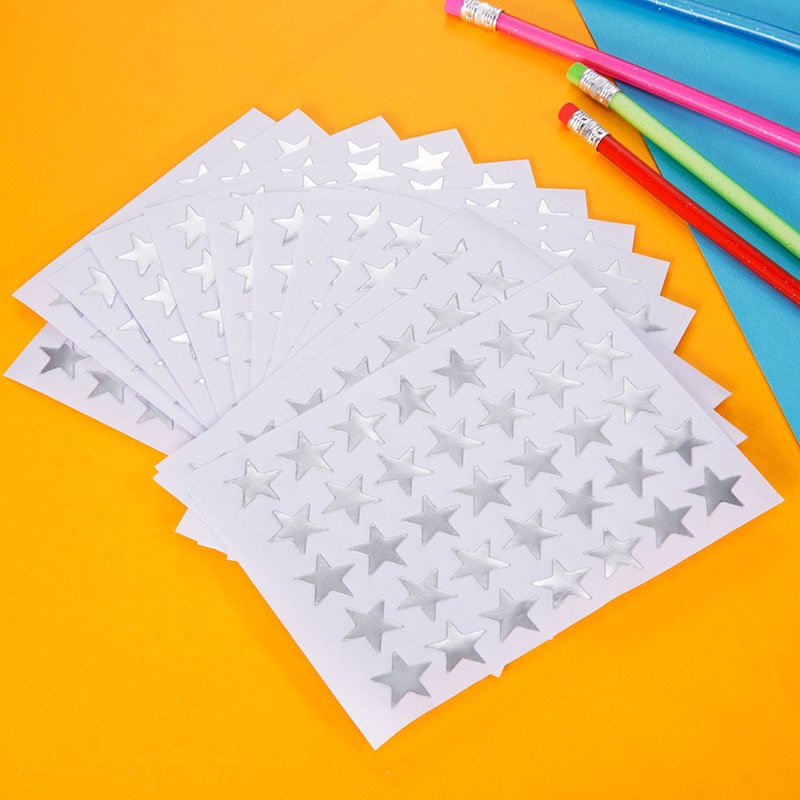 Bộ 10 Tấm Hình Dán Ngôi Sao Năm Cánh Màu Bạc Dùng Làm Phần Thưởng Cho Học Sinh Tiểu Học