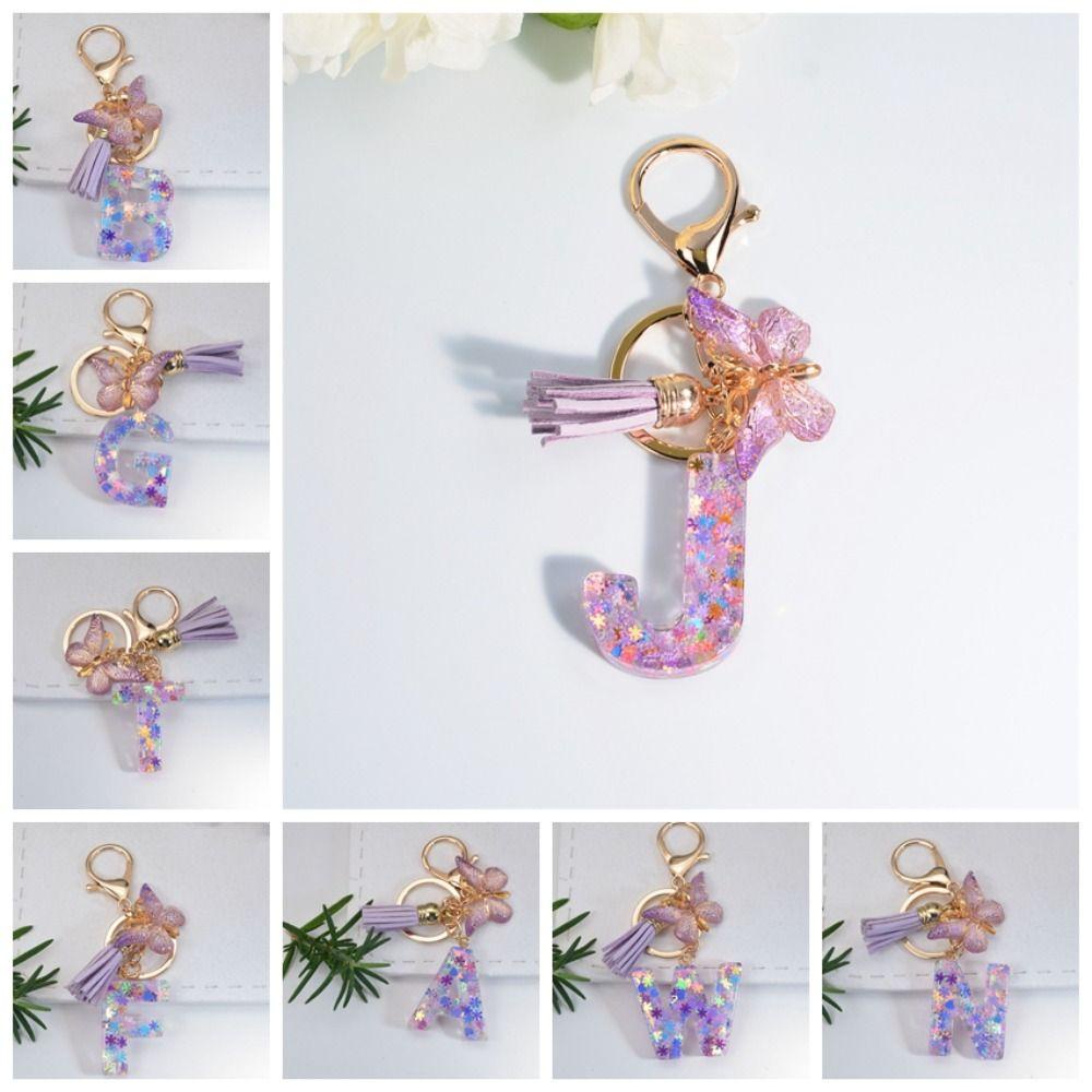 Set 26 Móc Khóa Hình Bông Tuyết / Bướm / Bông Tuyết Phối Tua Rua Màu Tím Z 26