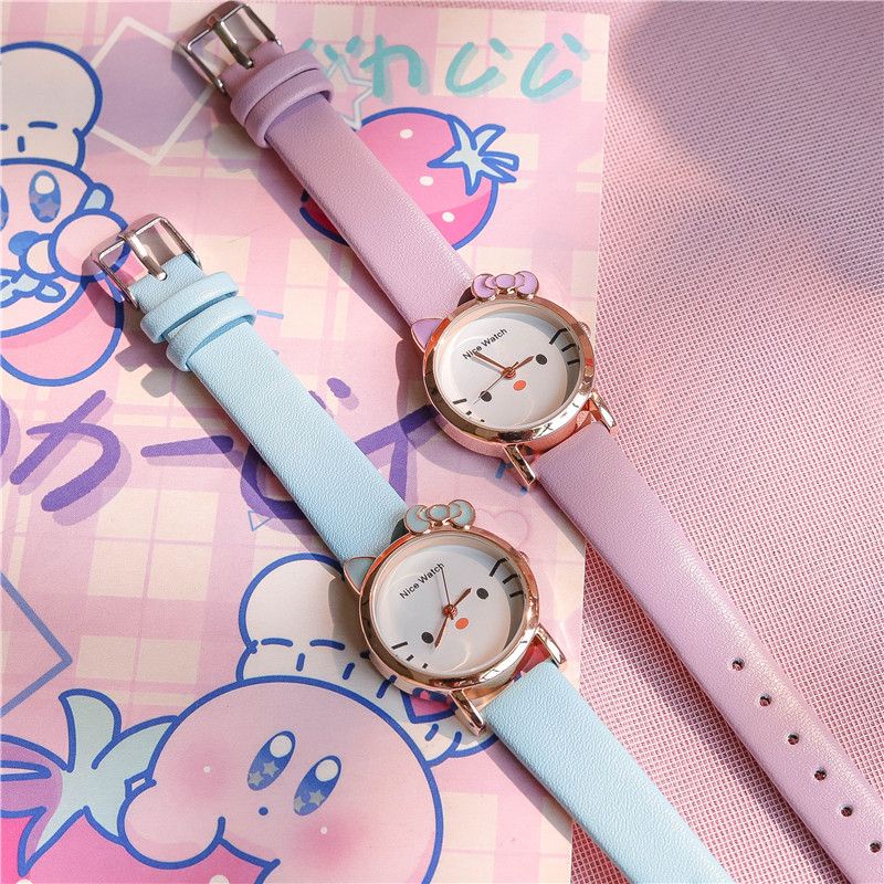 Set Đồng Hồ Đeo Tay Họa Tiết Hoạt Hình Kitty 2023 Dành Cho Bé Gái