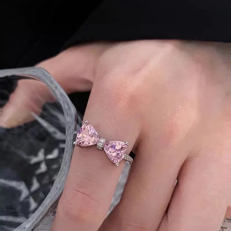 Nhẫn Mạ Vàng / Bạc Y2K Đính Đá Zircon Hình Nơ / Trái Tim Xinh Xắn Thời Trang Cho Nữ